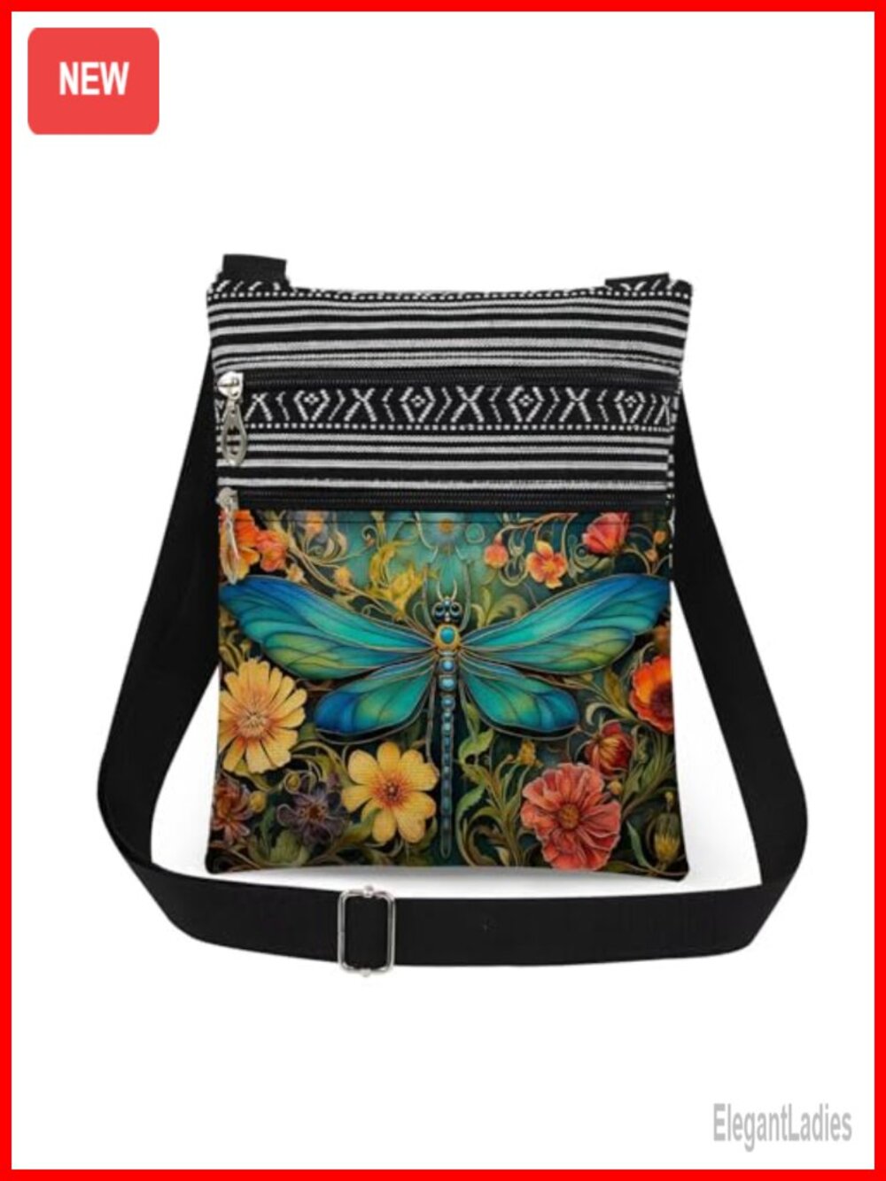 Dragonfly Polyester Crossbody Bag Adjustable Strap Dual Pocket